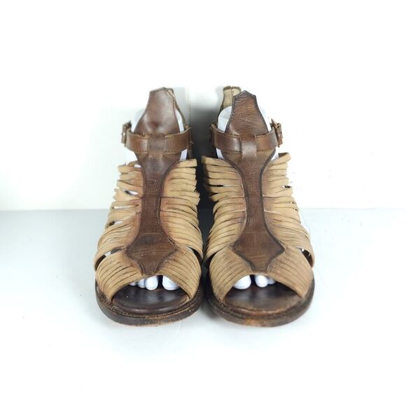 FREEBIRD BY STEVEN Women's Arrow US9 Tan Distressed Leather Strappy Sandals - Picture 3 of 16